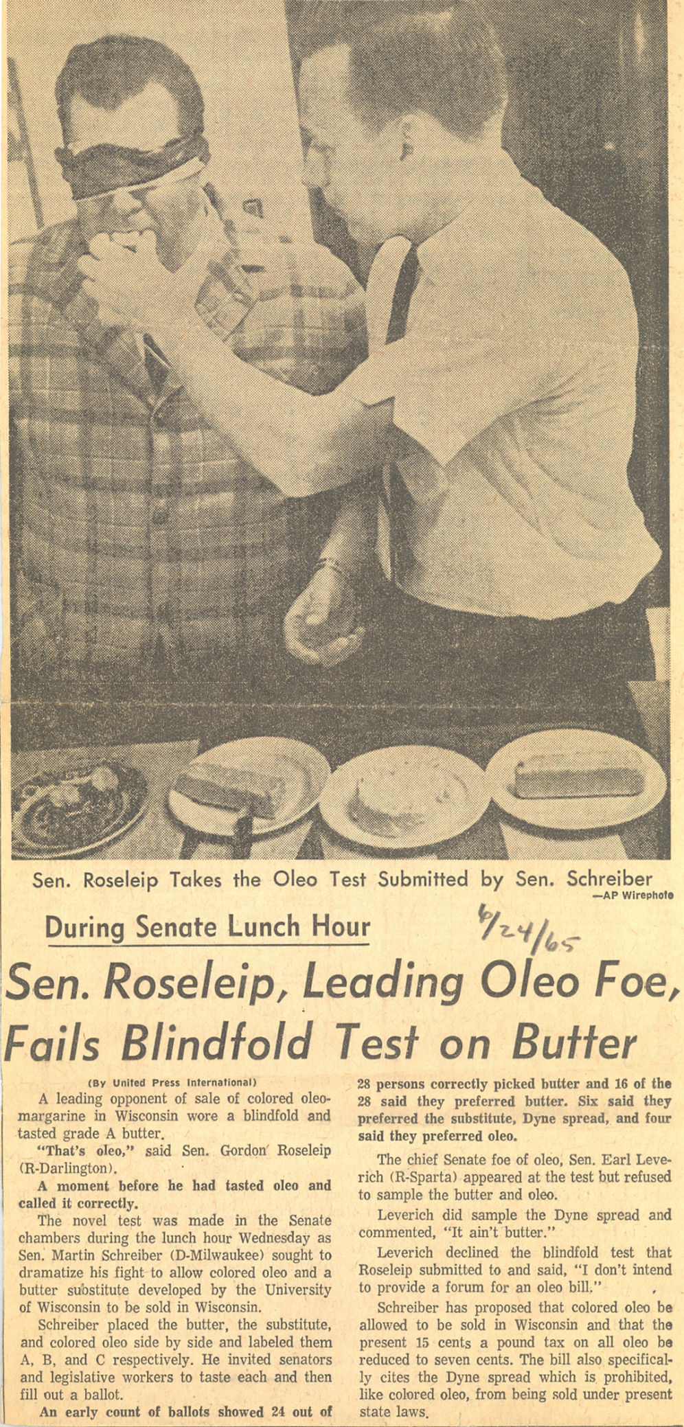 Oleo newspaper clipping, 1965